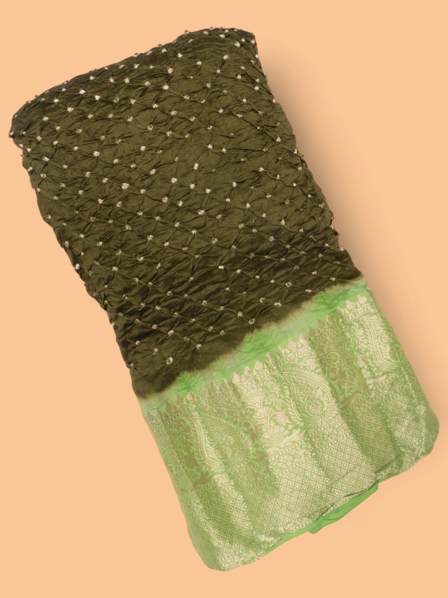 Chiniya Silk Bandhani Mehendi Green Saree