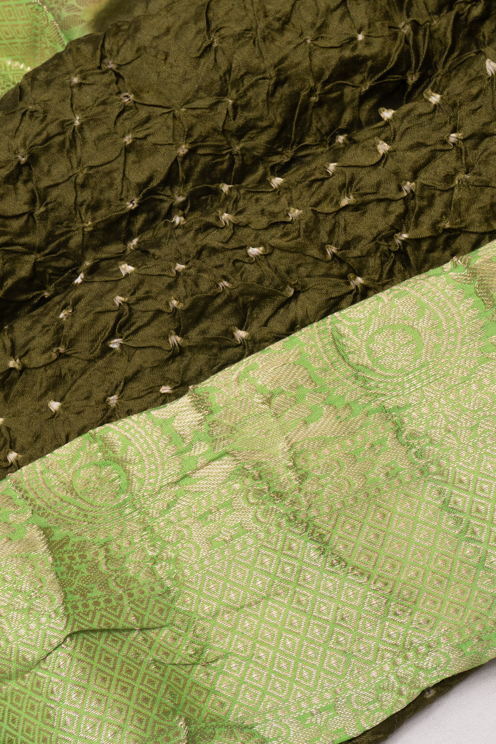 Chiniya Silk Bandhani Mehendi Green Saree
