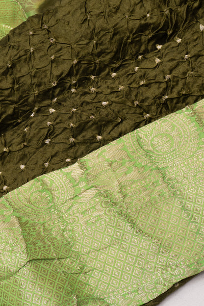 Chiniya Silk Bandhani Mehendi Green Saree