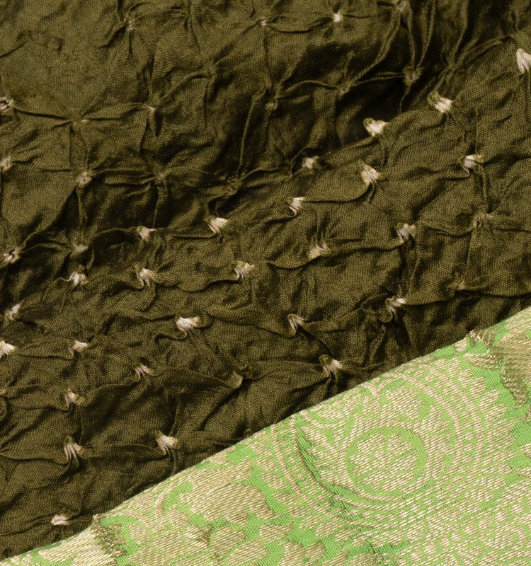 Chiniya Silk Bandhani Mehendi Green Saree