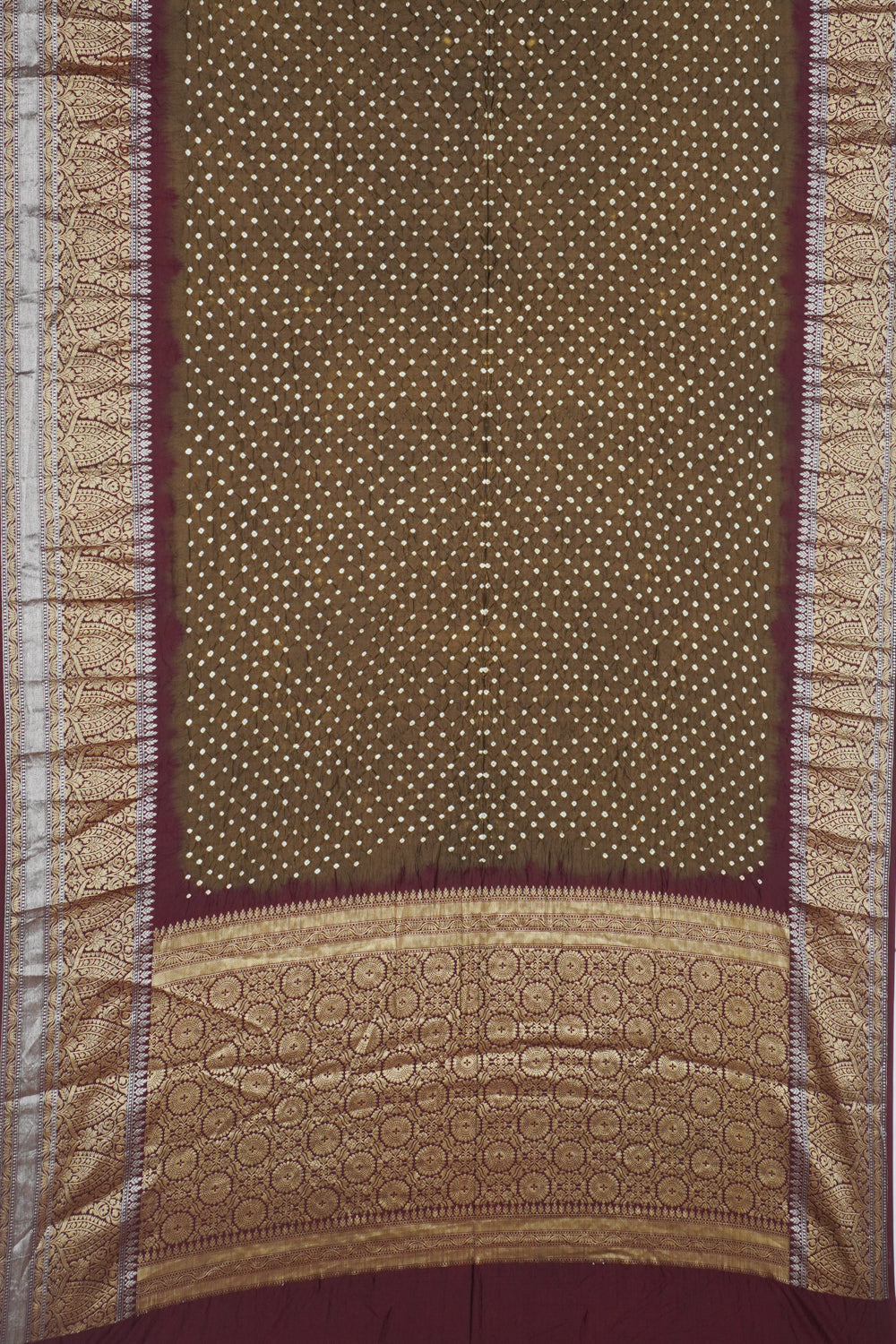 Chiniya Silk Bandhani Mehendi Green Saree