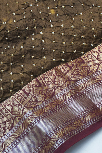 Chiniya Silk Bandhani Mehendi Green Saree