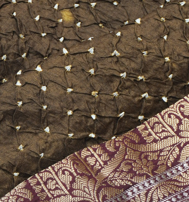 Chiniya Silk Bandhani Mehendi Green Saree