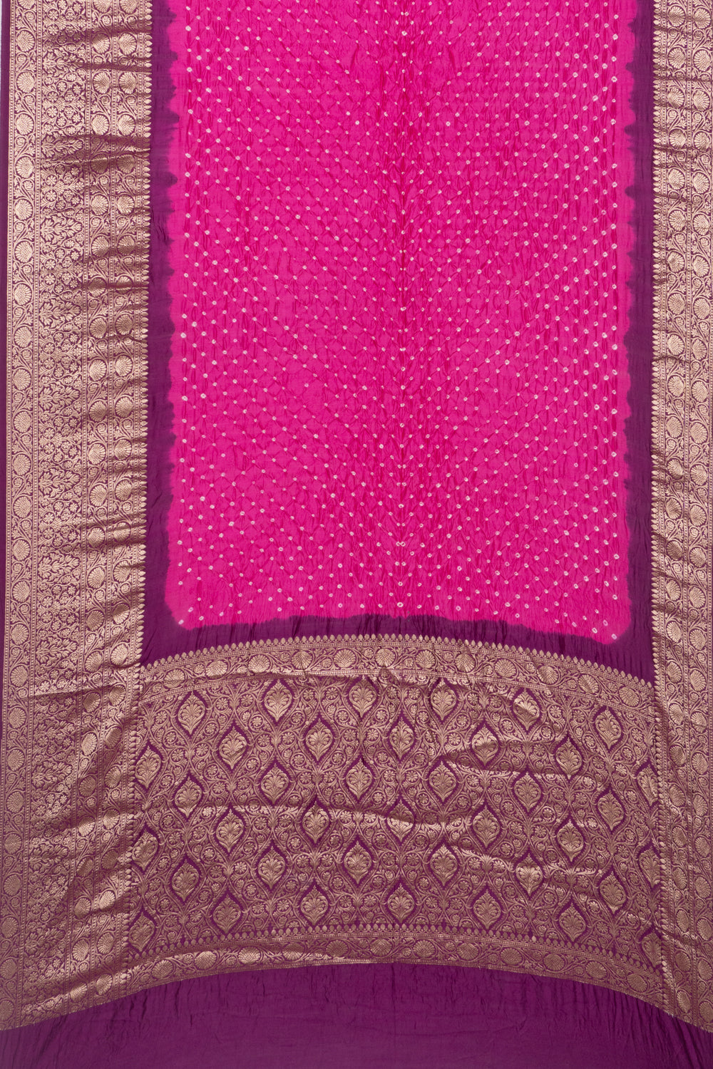 Chiniya Silk Bandhani Rani PInk Saree