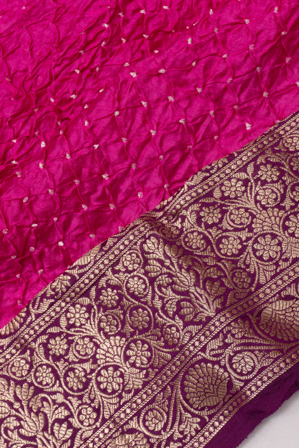 Chiniya Silk Bandhani Rani PInk Saree
