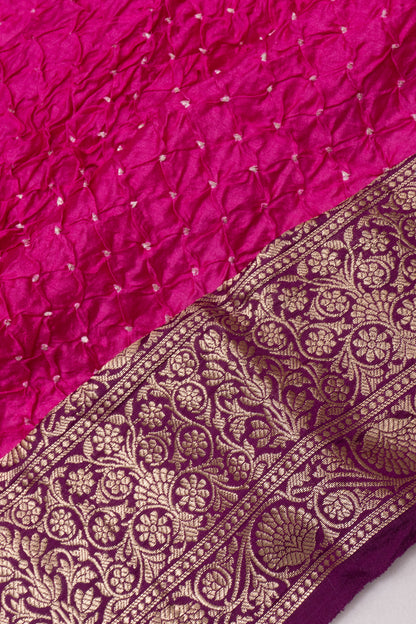 Chiniya Silk Bandhani Rani PInk Saree
