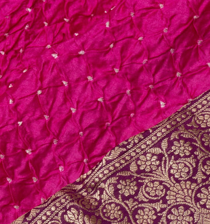 Chiniya Silk Bandhani Rani PInk Saree