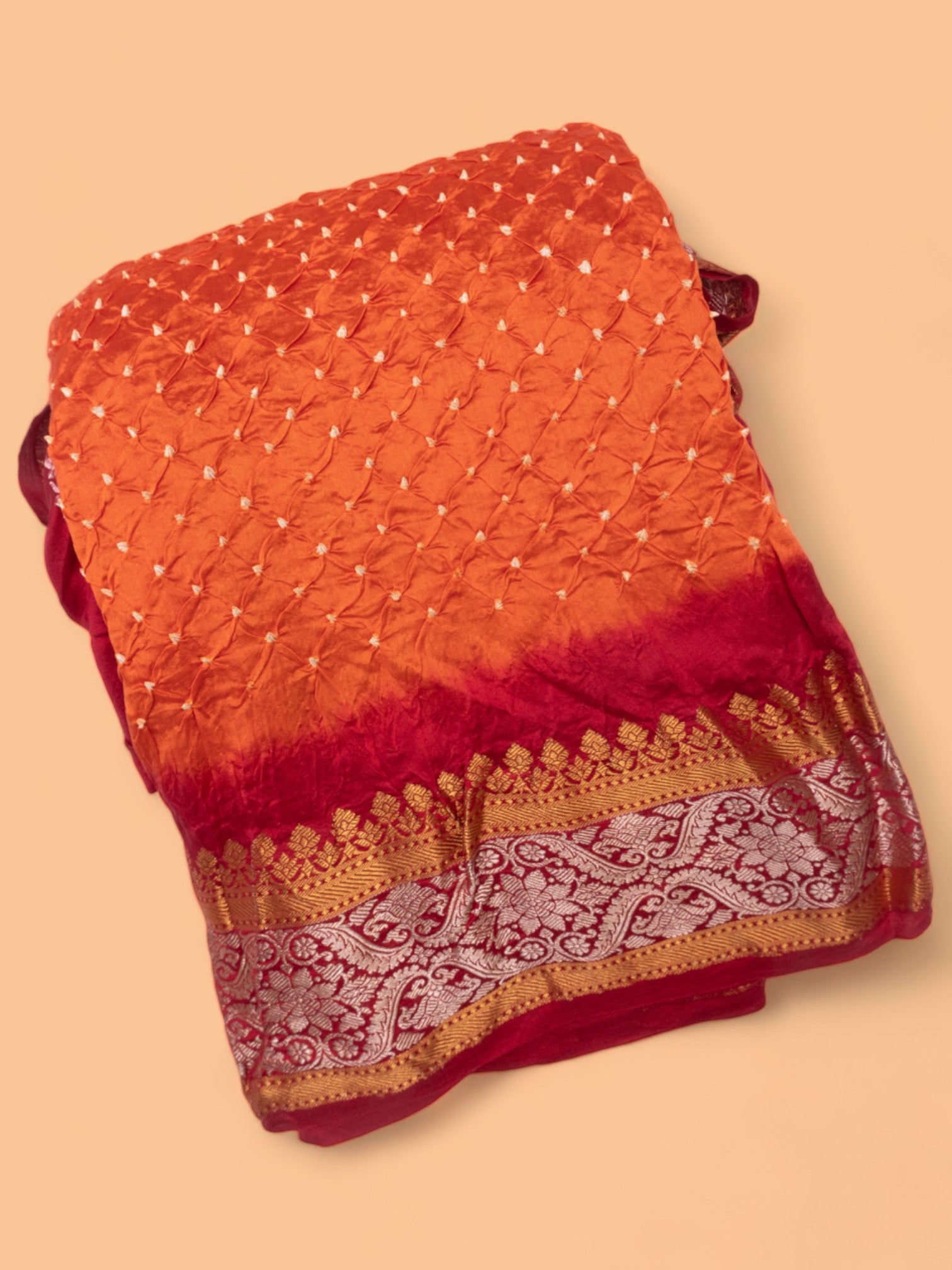 Chiniya Silk Bandhani Orange Saree