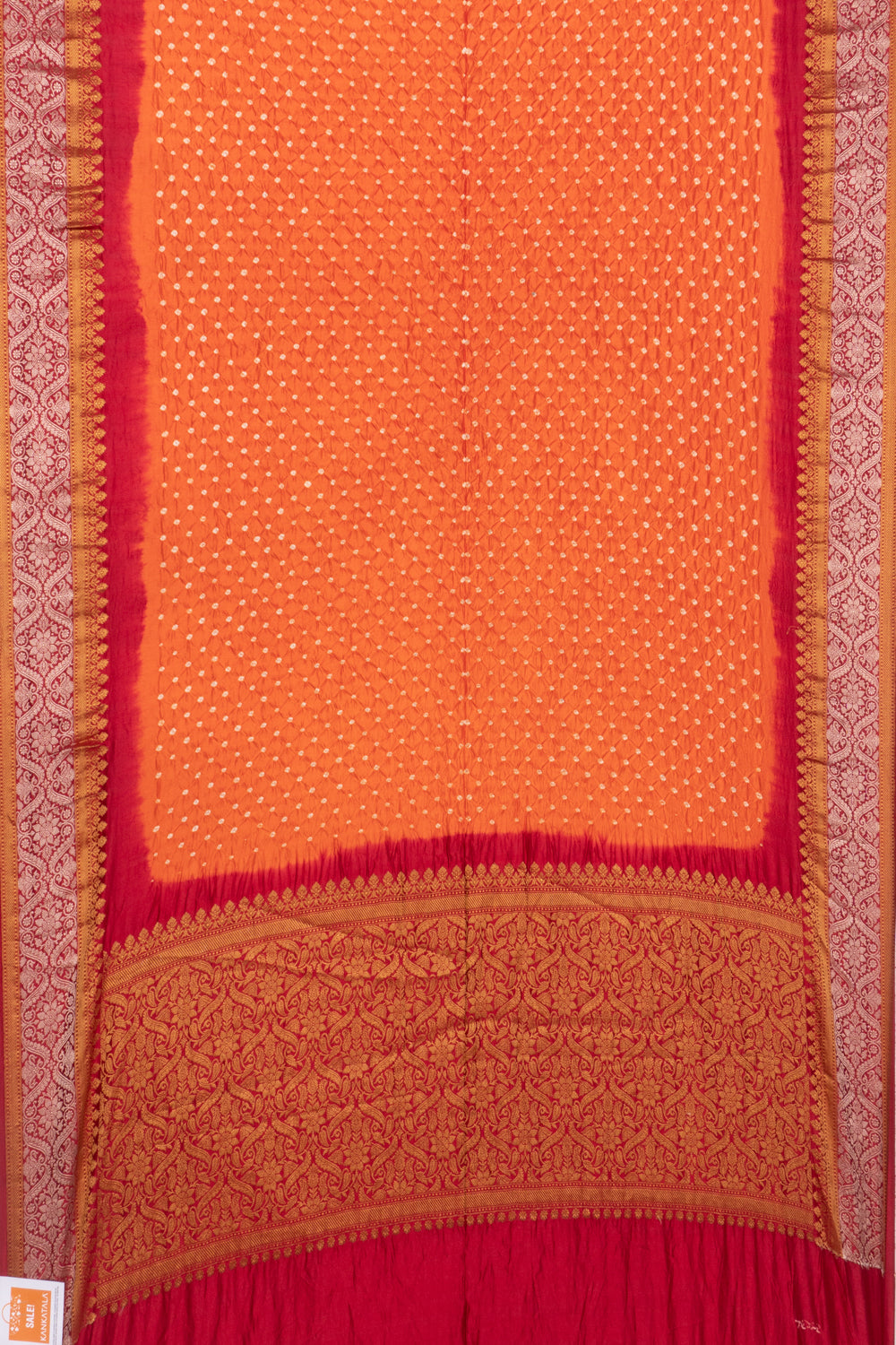 Chiniya Silk Bandhani Orange Saree
