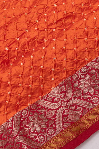 Chiniya Silk Bandhani Orange Saree
