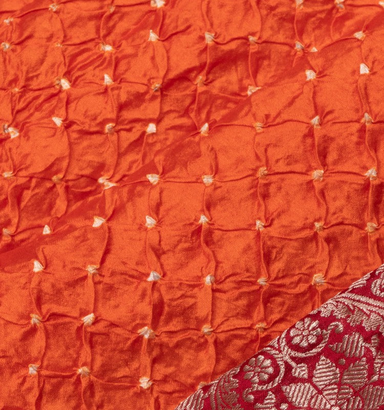 Chiniya Silk Bandhani Orange Saree