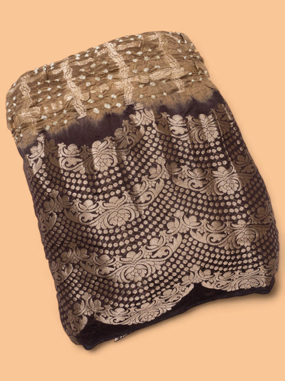 Chiniya Silk Bandhani Checks Beige Saree