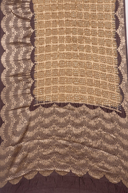 Chiniya Silk Bandhani Checks Beige Saree
