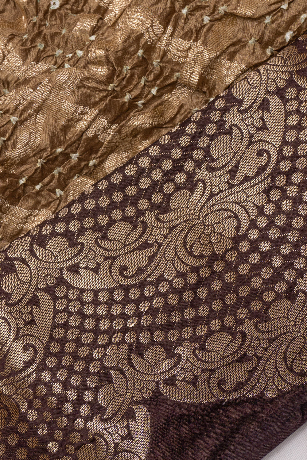 Chiniya Silk Bandhani Checks Beige Saree