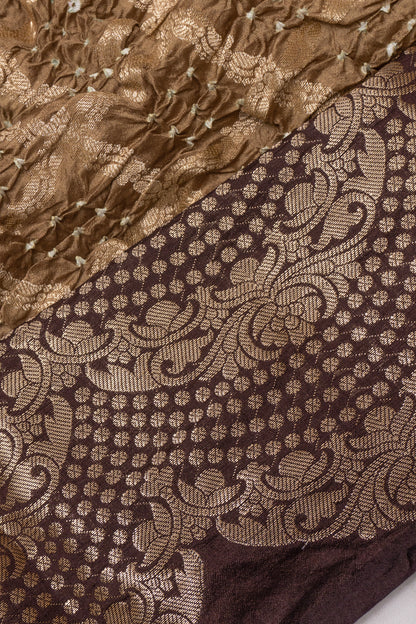 Chiniya Silk Bandhani Checks Beige Saree