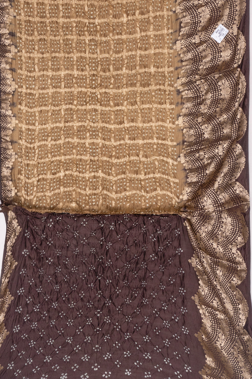 Chiniya Silk Bandhani Checks Beige Saree