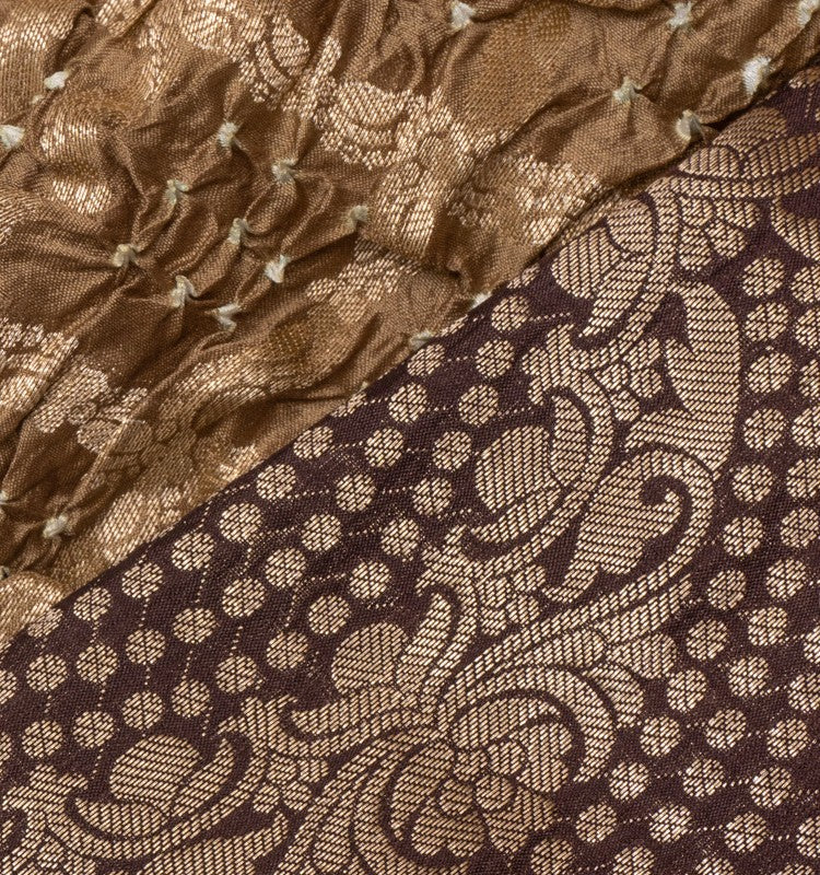 Chiniya Silk Bandhani Checks Beige Saree