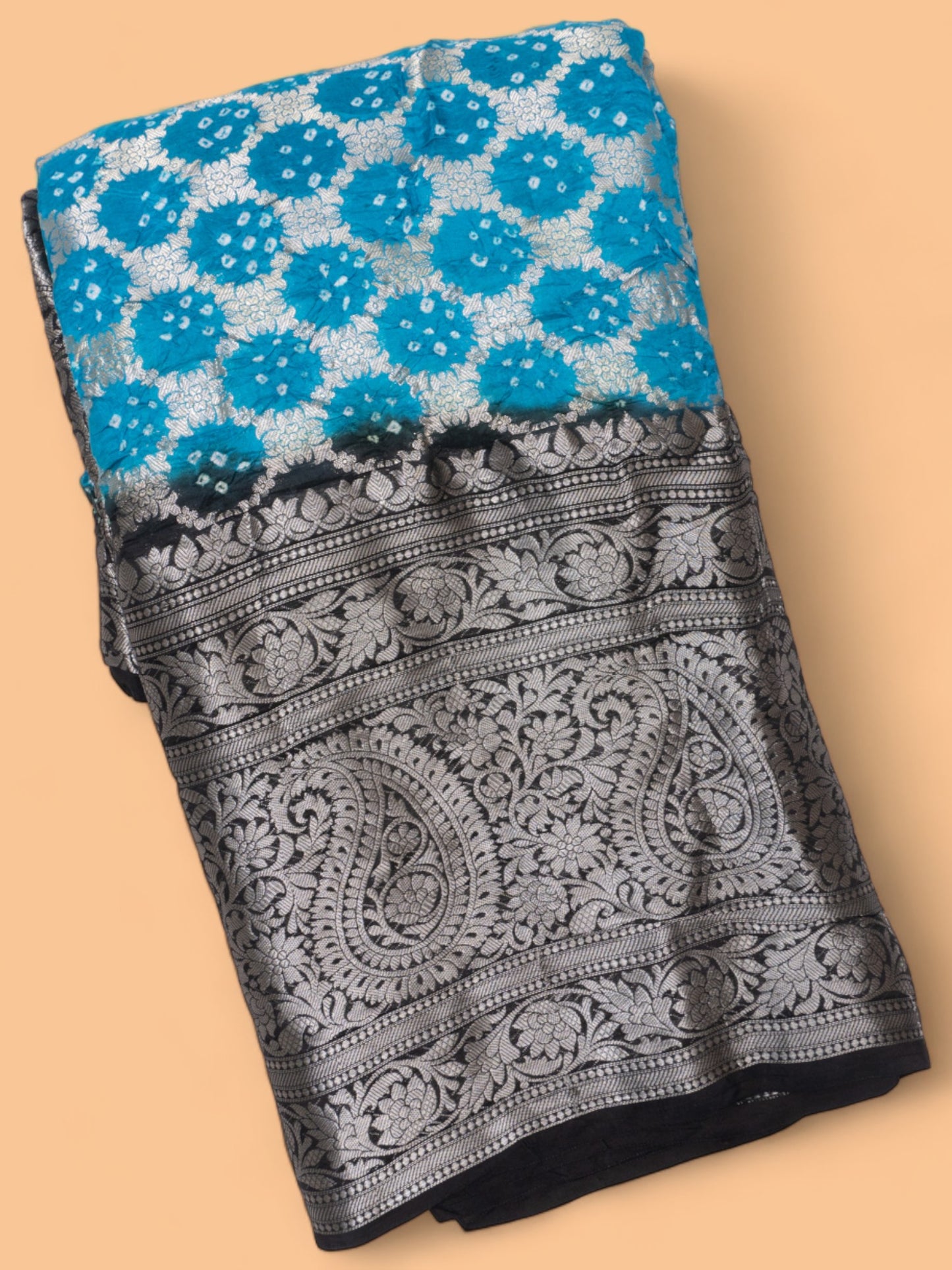 Chiniya Silk Bandhani Brocade Sky Blue Saree