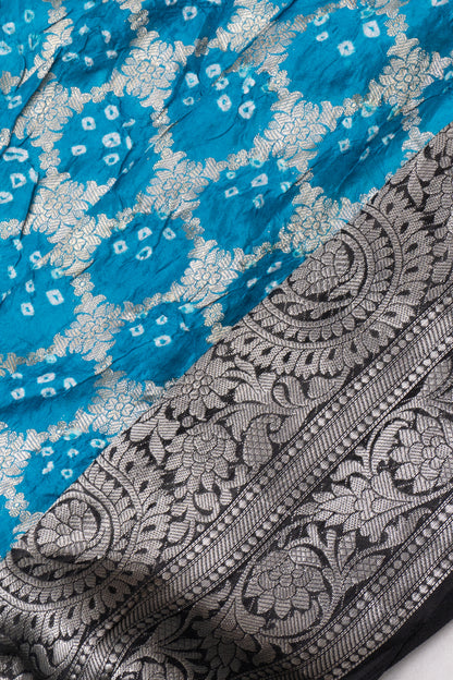 Chiniya Silk Bandhani Brocade Sky Blue Saree