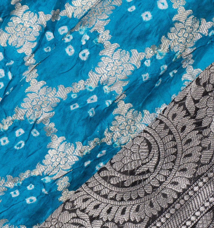 Chiniya Silk Bandhani Brocade Sky Blue Saree
