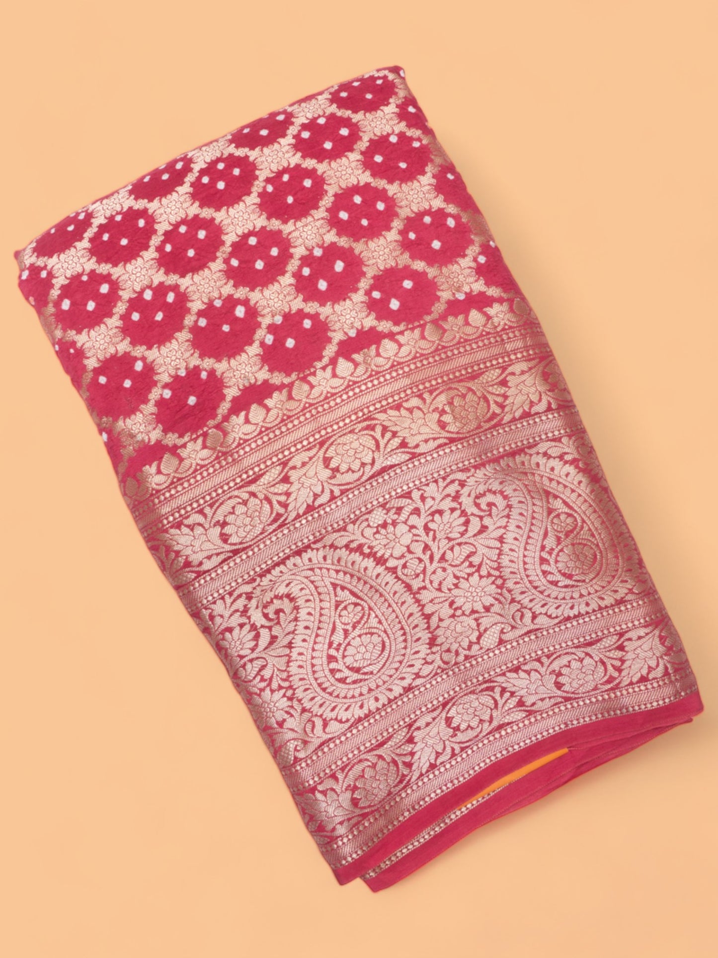 Chiniya Silk Bandhani Brocade Pink Saree