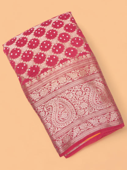 Chiniya Silk Bandhani Brocade Pink Saree