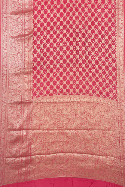 Chiniya Silk Bandhani Brocade Pink Saree