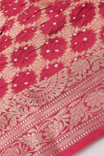 Chiniya Silk Bandhani Brocade Pink Saree