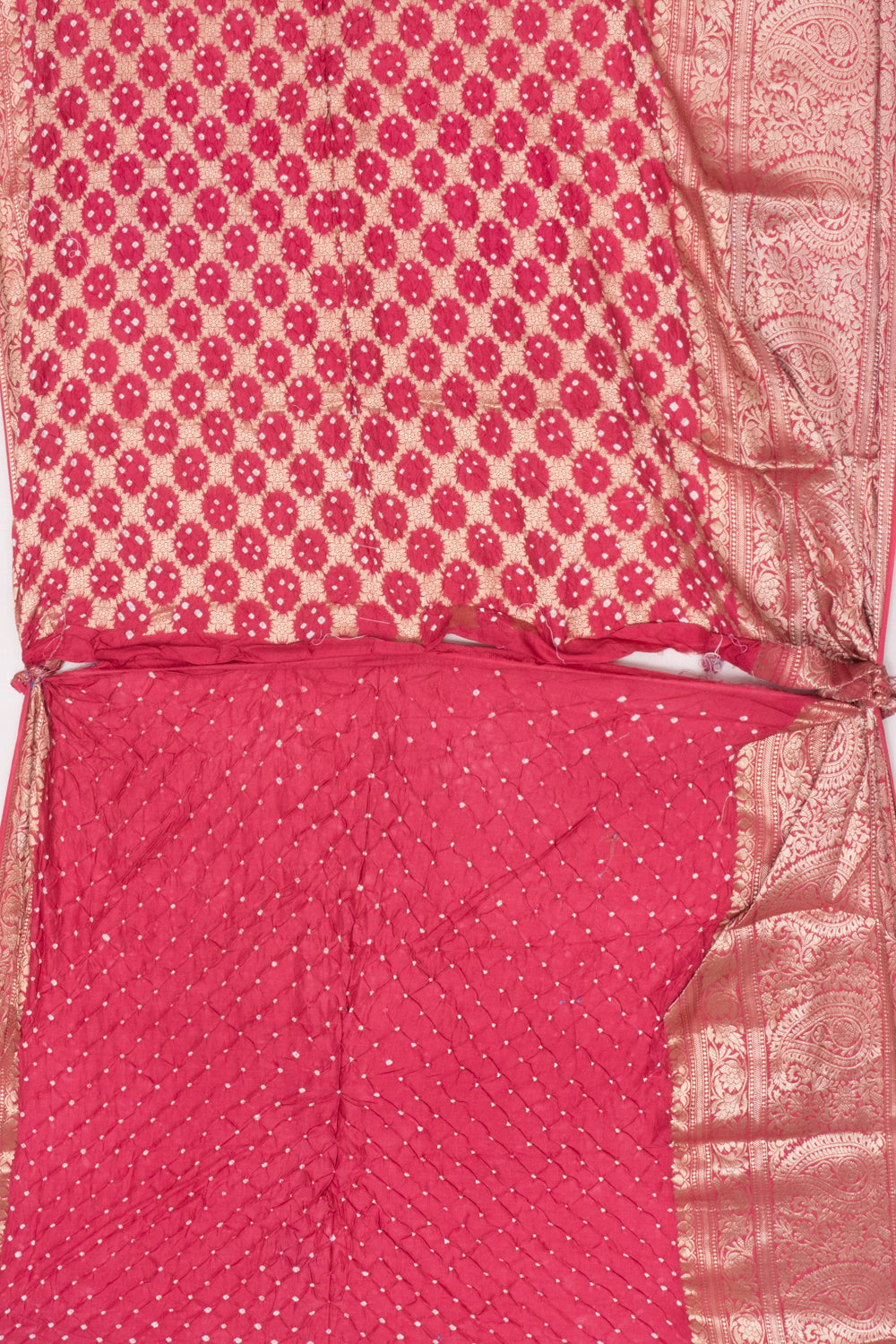 Chiniya Silk Bandhani Brocade Pink Saree