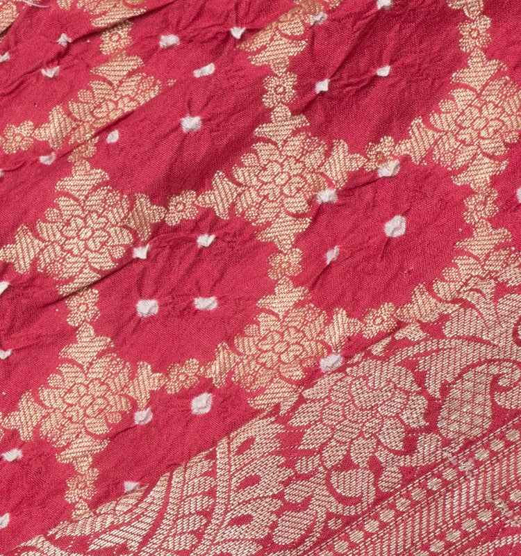 Chiniya Silk Bandhani Brocade Pink Saree