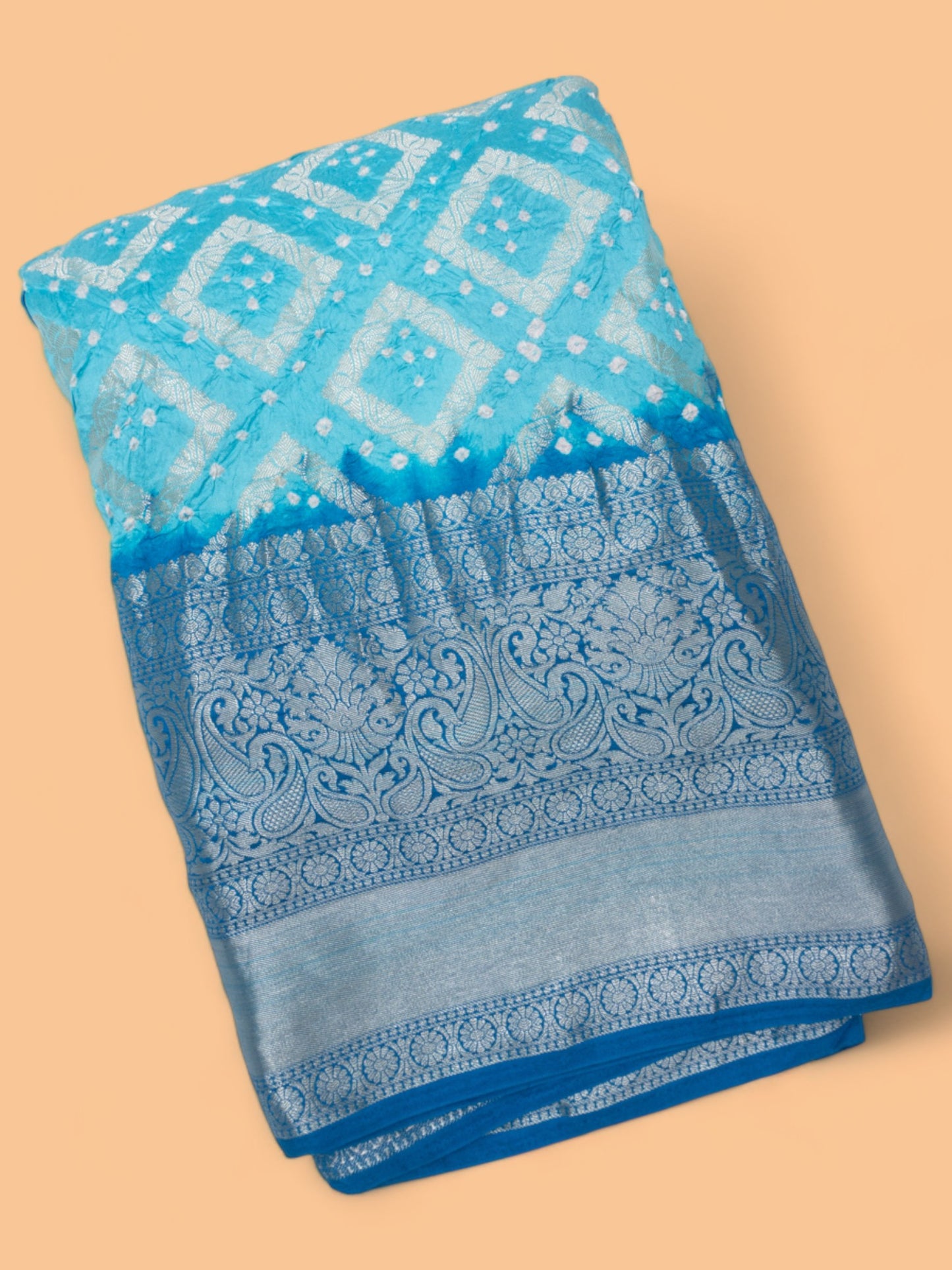 Chiniya Silk Bandhani Brocade Pastel Blue Saree