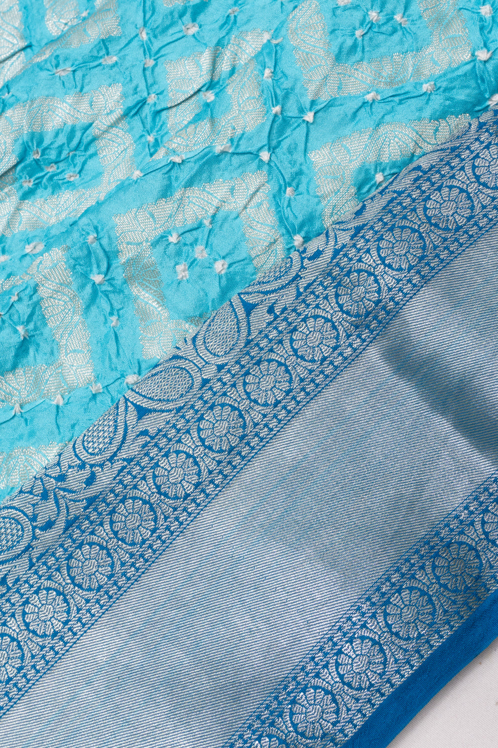Chiniya Silk Bandhani Brocade Pastel Blue Saree