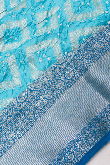Chiniya Silk Bandhani Brocade Pastel Blue Saree