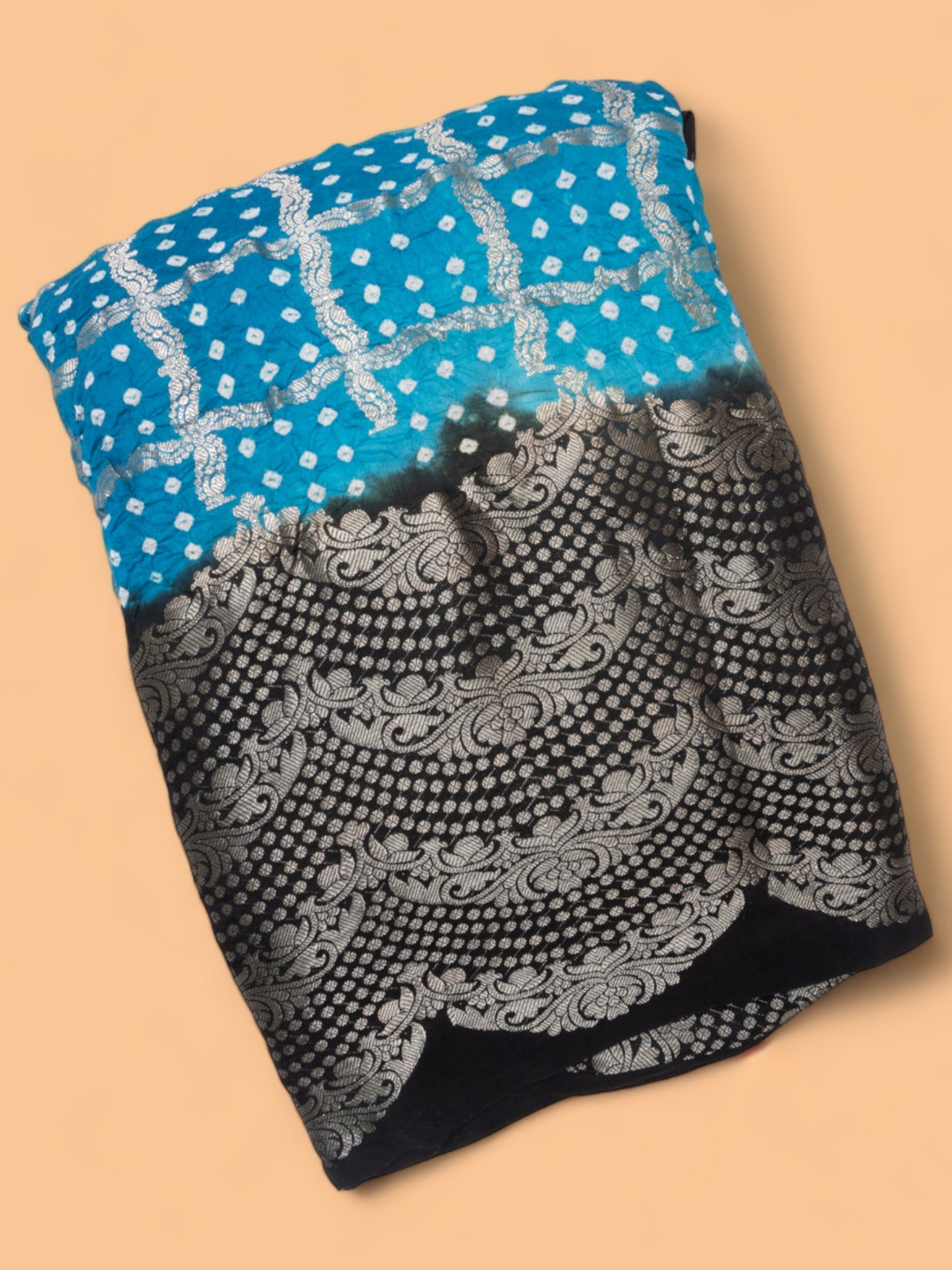 Chiniya Silk Bandhani Checks Blue Saree