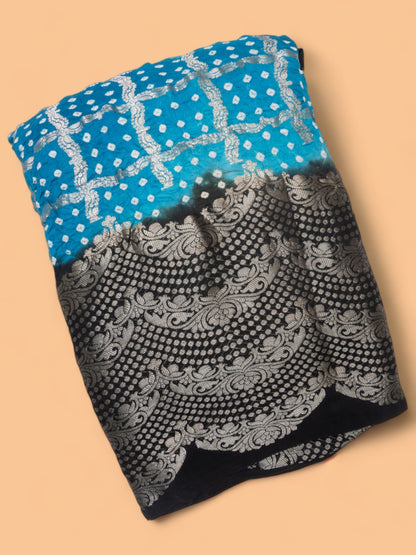 Chiniya Silk Bandhani Checks Blue Saree