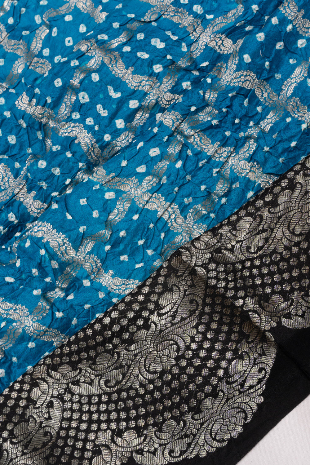 Chiniya Silk Bandhani Checks Blue Saree