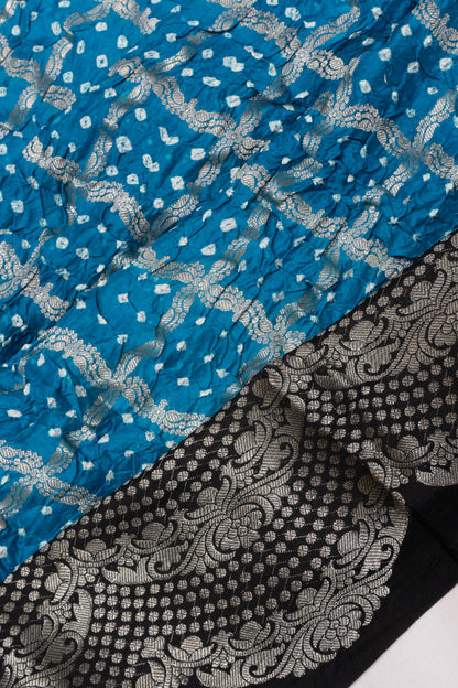 Chiniya Silk Bandhani Checks Blue Saree