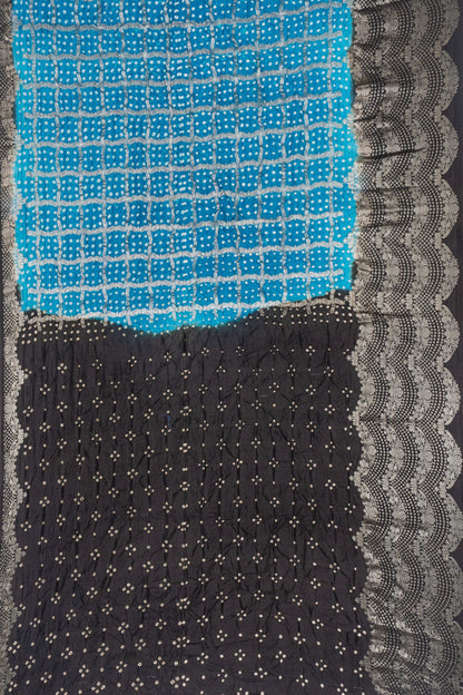 Chiniya Silk Bandhani Checks Blue Saree