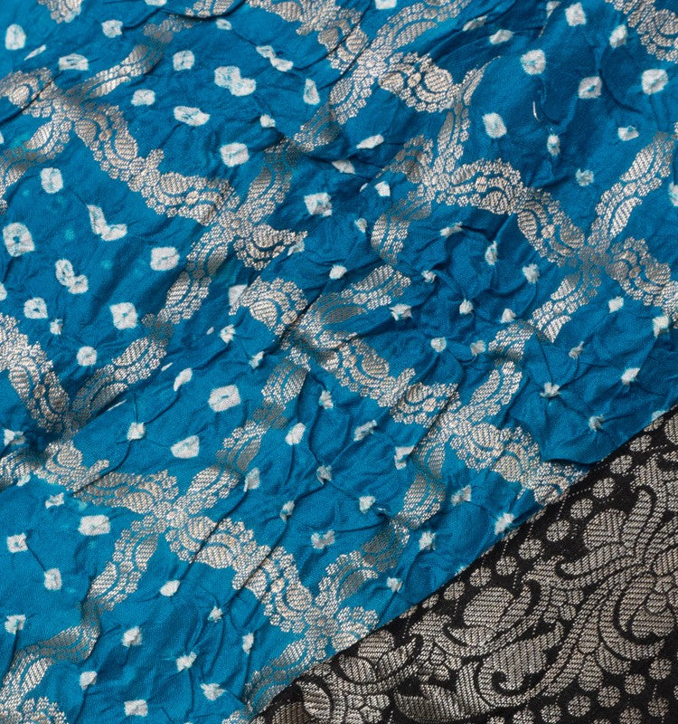 Chiniya Silk Bandhani Checks Blue Saree
