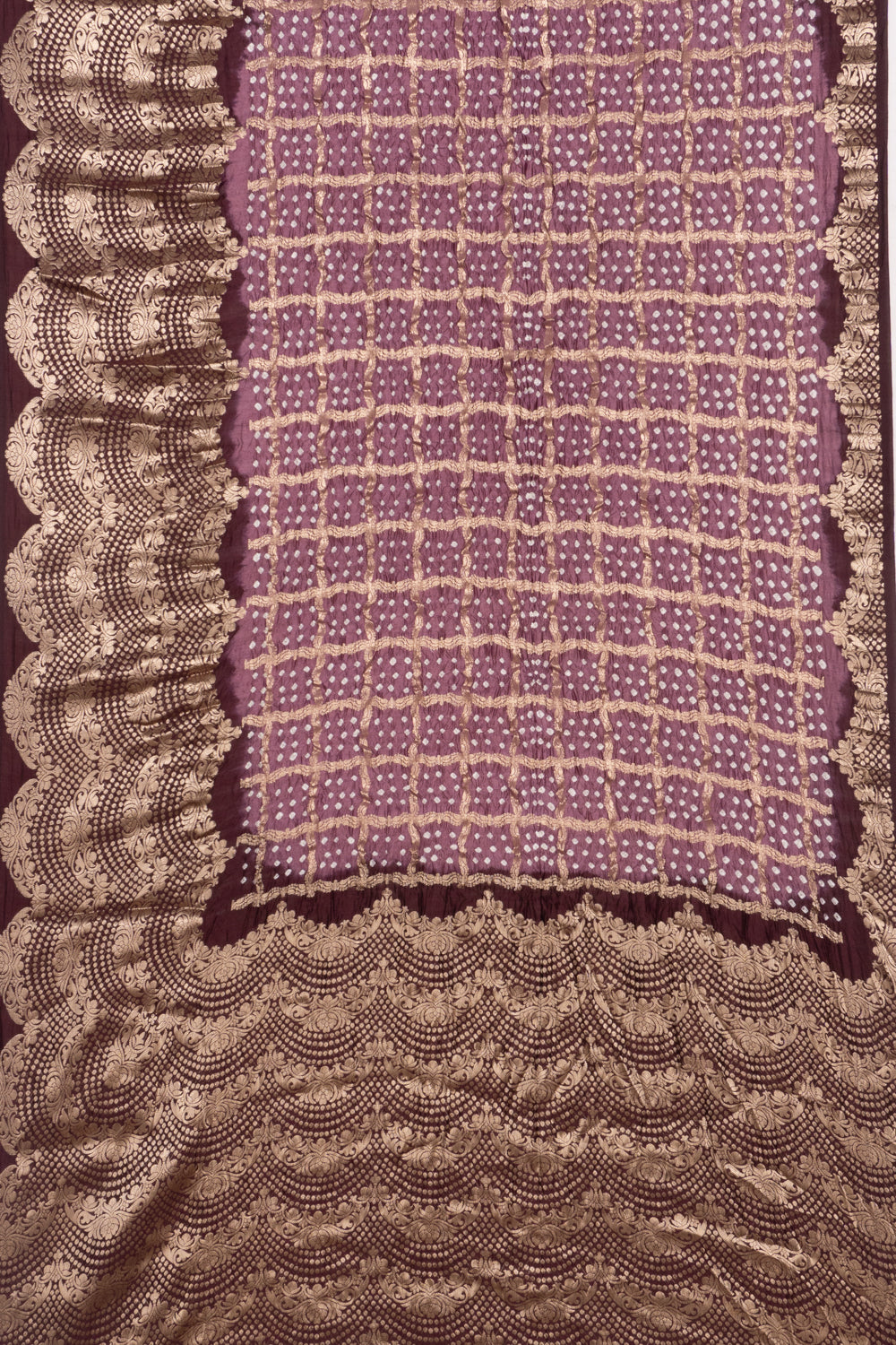 Chiniya Silk Bandhani Checks Snuff Saree