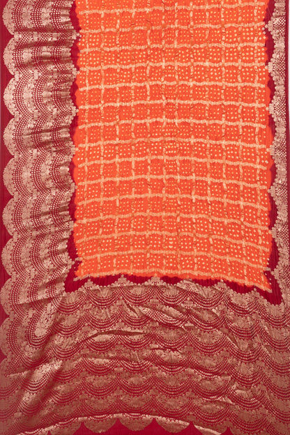 Chiniya Silk Bandhani Checks Orange Saree