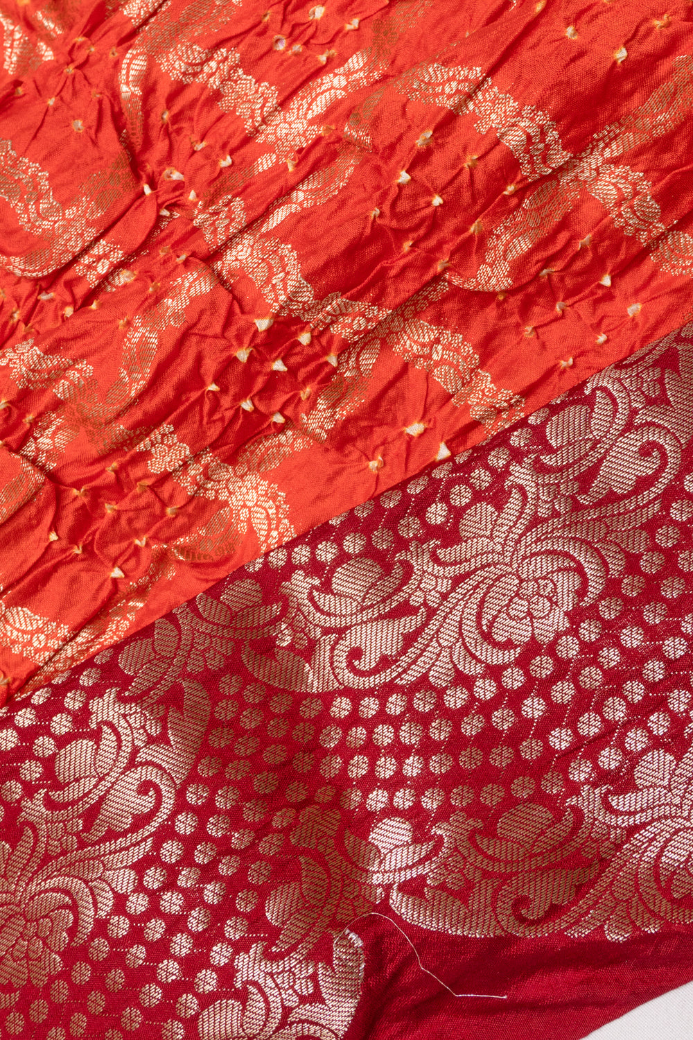 Chiniya Silk Bandhani Checks Orange Saree