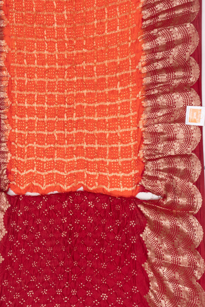 Chiniya Silk Bandhani Checks Orange Saree