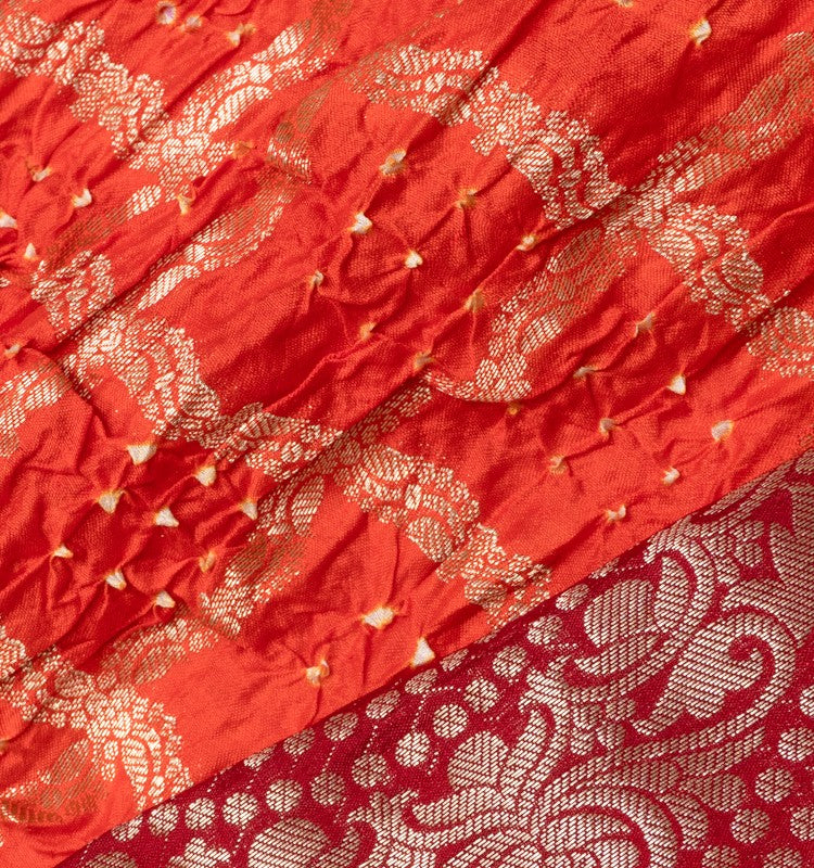 Chiniya Silk Bandhani Checks Orange Saree