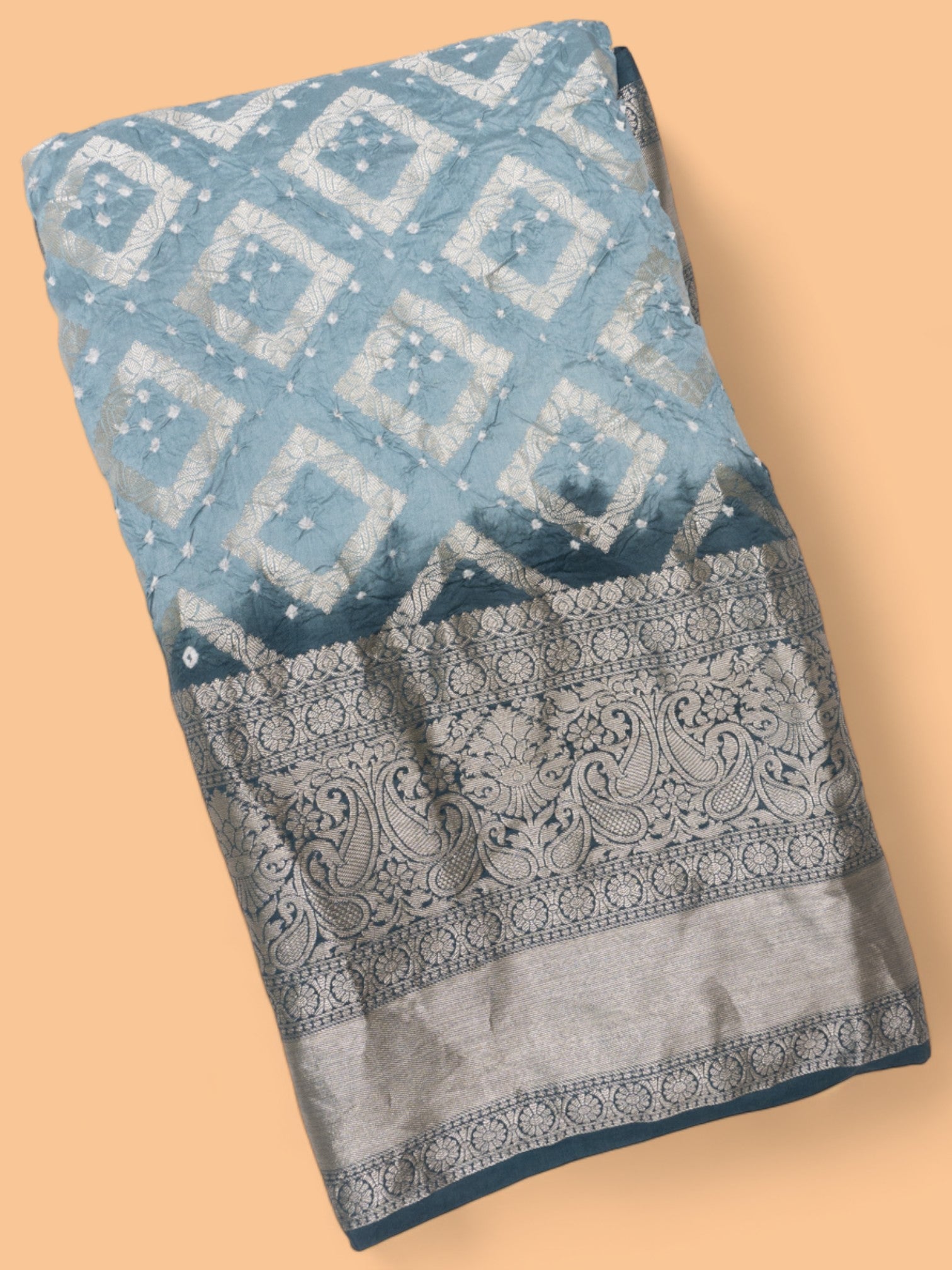 Chiniya Silk Bandhani Brocade Pastel Grey Saree