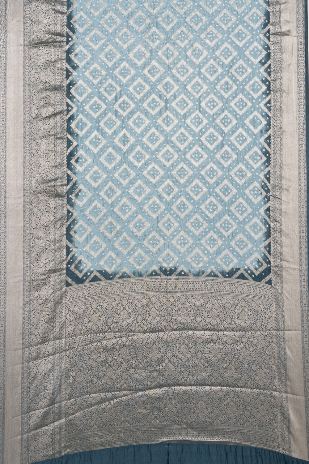 Chiniya Silk Bandhani Brocade Pastel Grey Saree