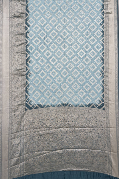 Chiniya Silk Bandhani Brocade Pastel Grey Saree