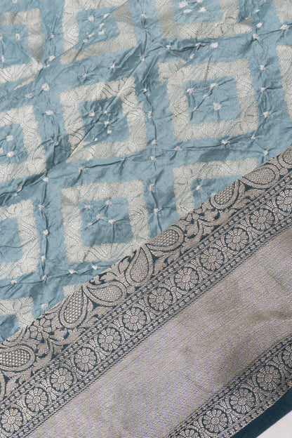 Chiniya Silk Bandhani Brocade Pastel Grey Saree