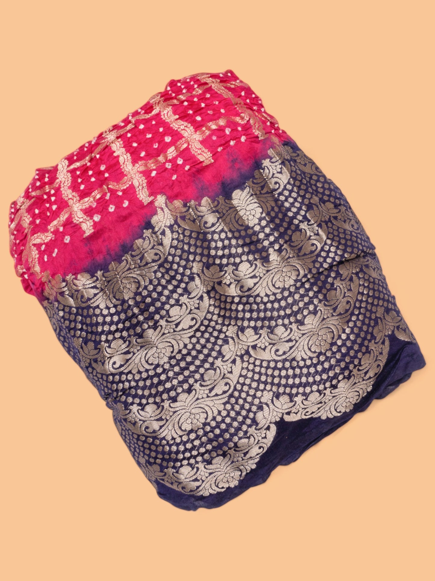 Chiniya Silk Bandhani Checks Rani Pink Saree