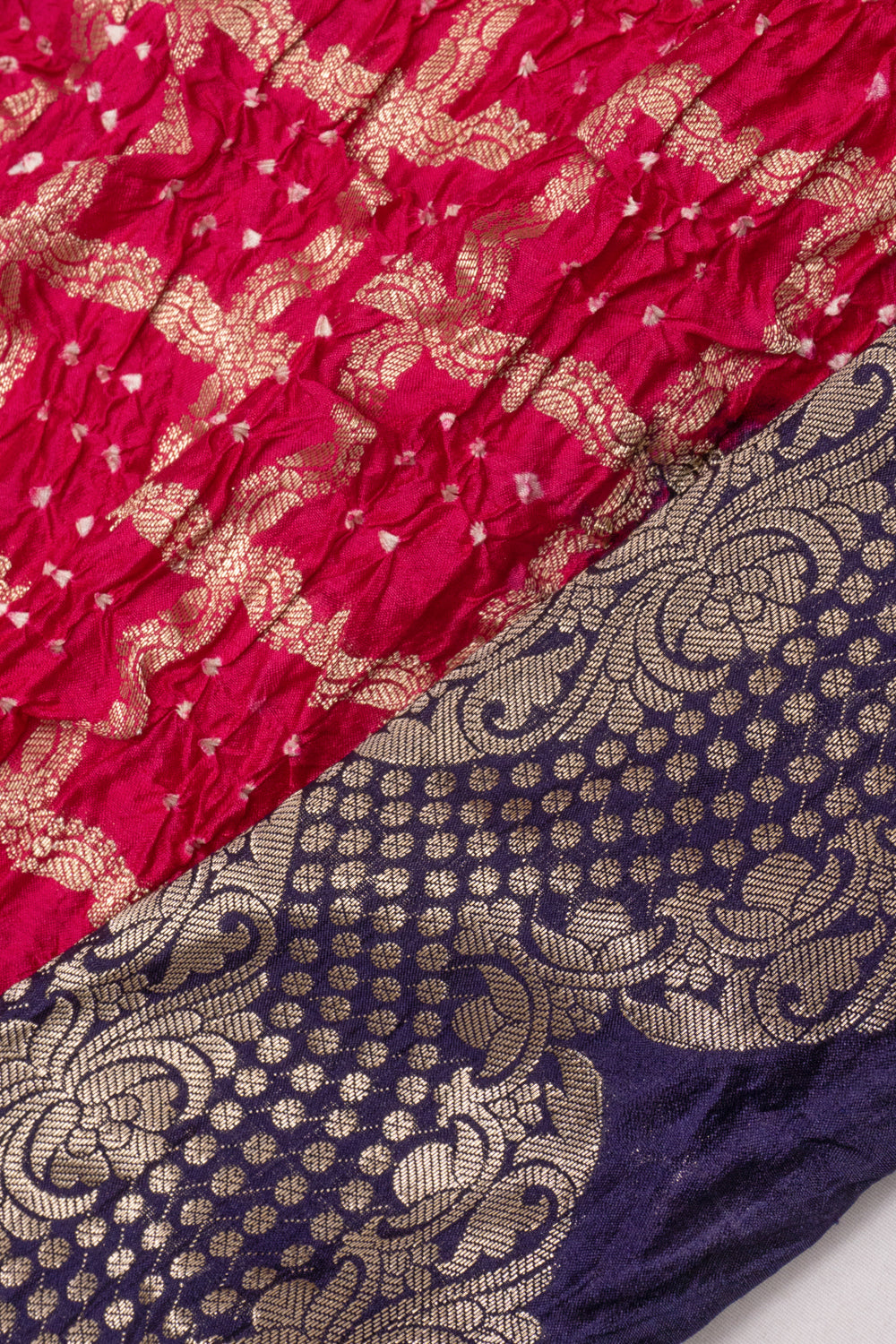 Chiniya Silk Bandhani Checks Rani Pink Saree